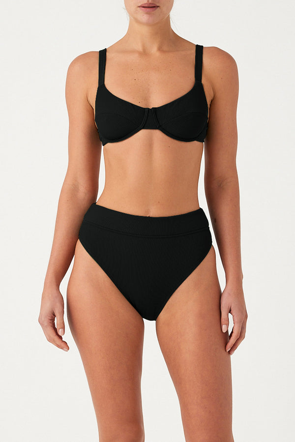 Signature Stripe High Waisted Brief - Black