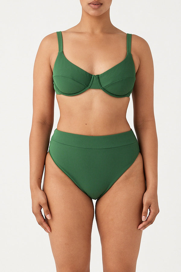 Signature Stripe High Waisted Brief - Tallow Green