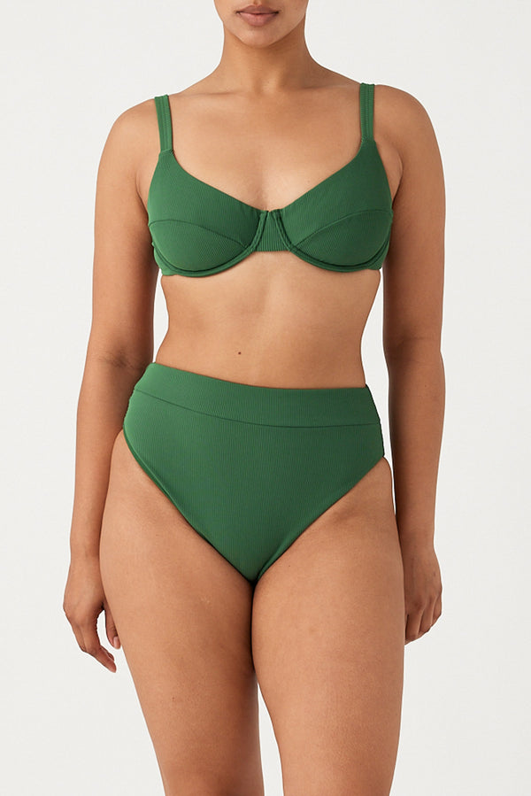 Signature Stripe High Waisted Brief - Tallow Green