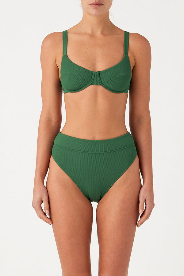 Signature Stripe High Waisted Brief - Tallow Green