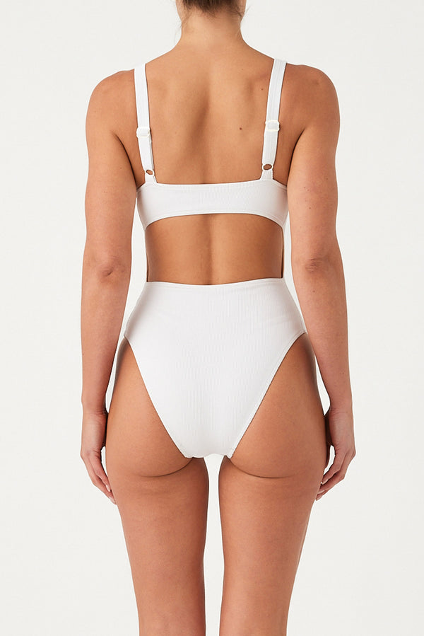 Signature Stripe Bikini One Piece - White