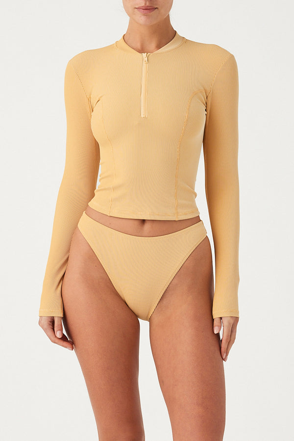 Signature Stripe Long Sleeve Rash Guard - Marigold
