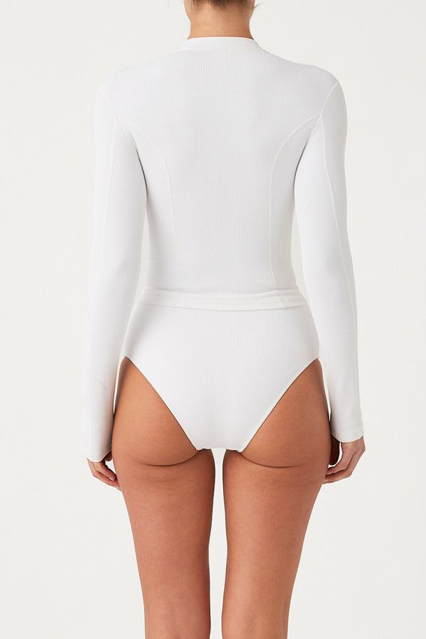 Signature Stripe Long Sleeve Rash Guard - White