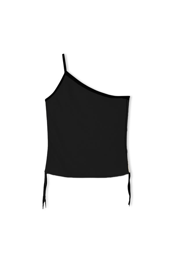 One Shoulder Knit Crop Top - Black