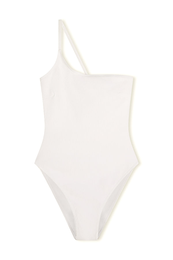 Signature Stripe One Shoulder One Piece - White