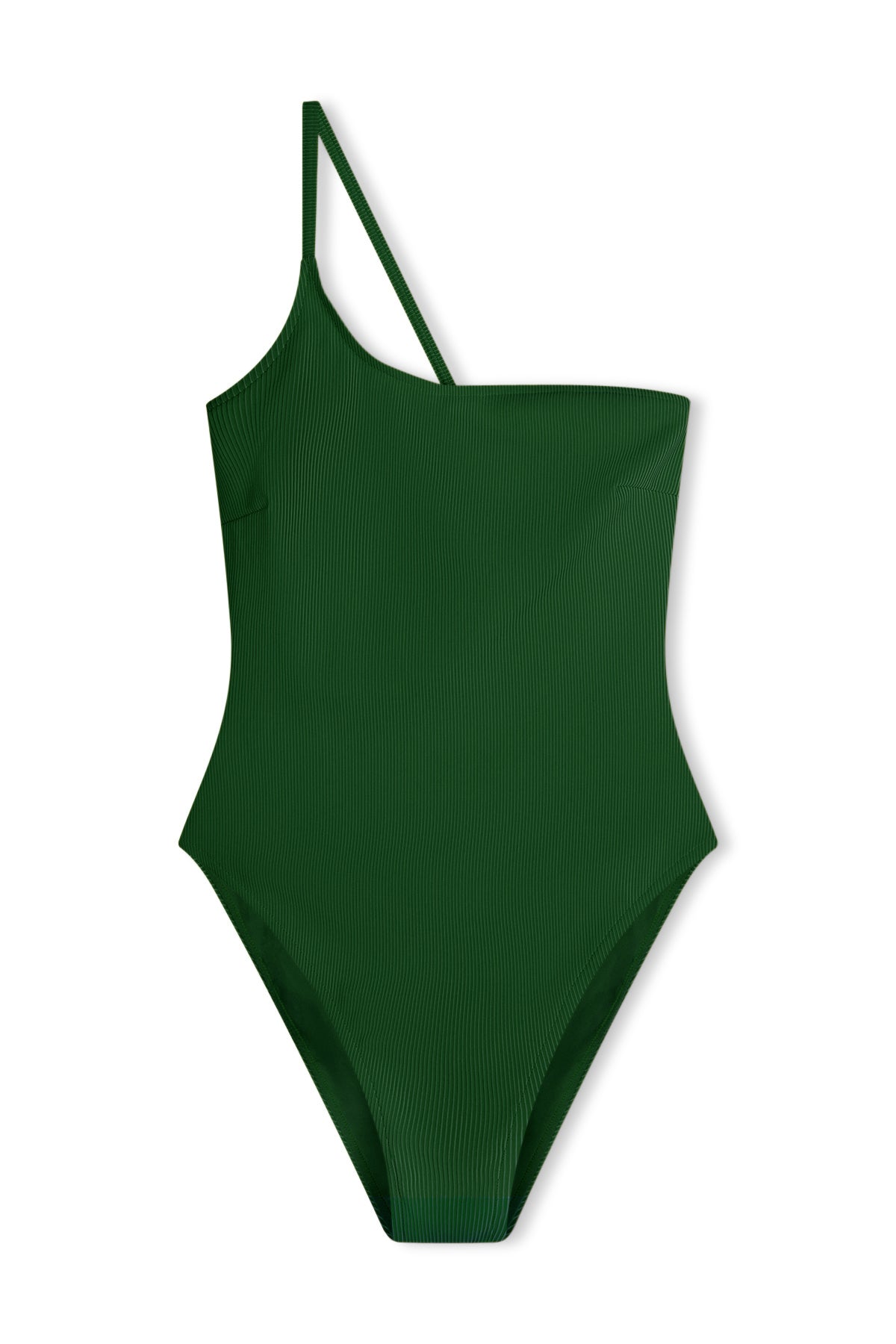 Signature Stripe One Shoulder One Piece - Tallow Green
