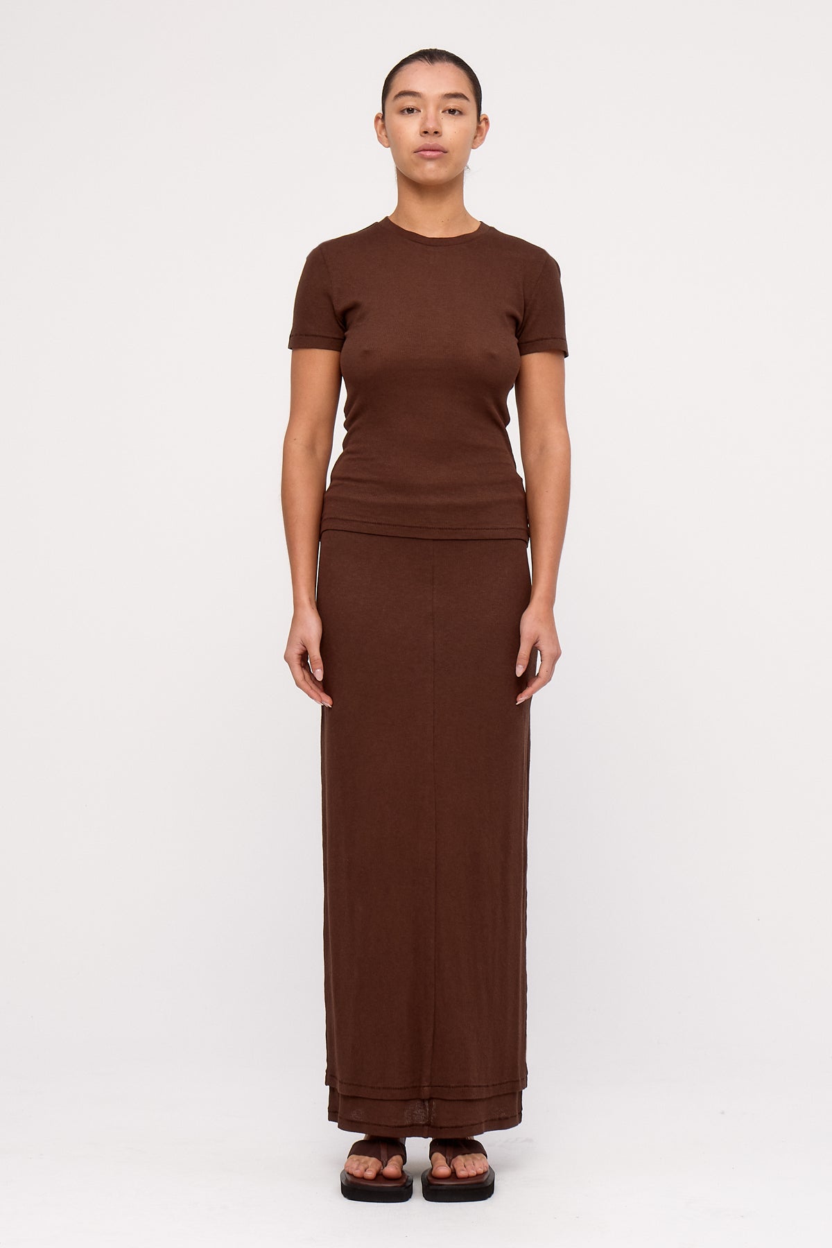 Rib Hemp Jersey Skirt - Chocolate