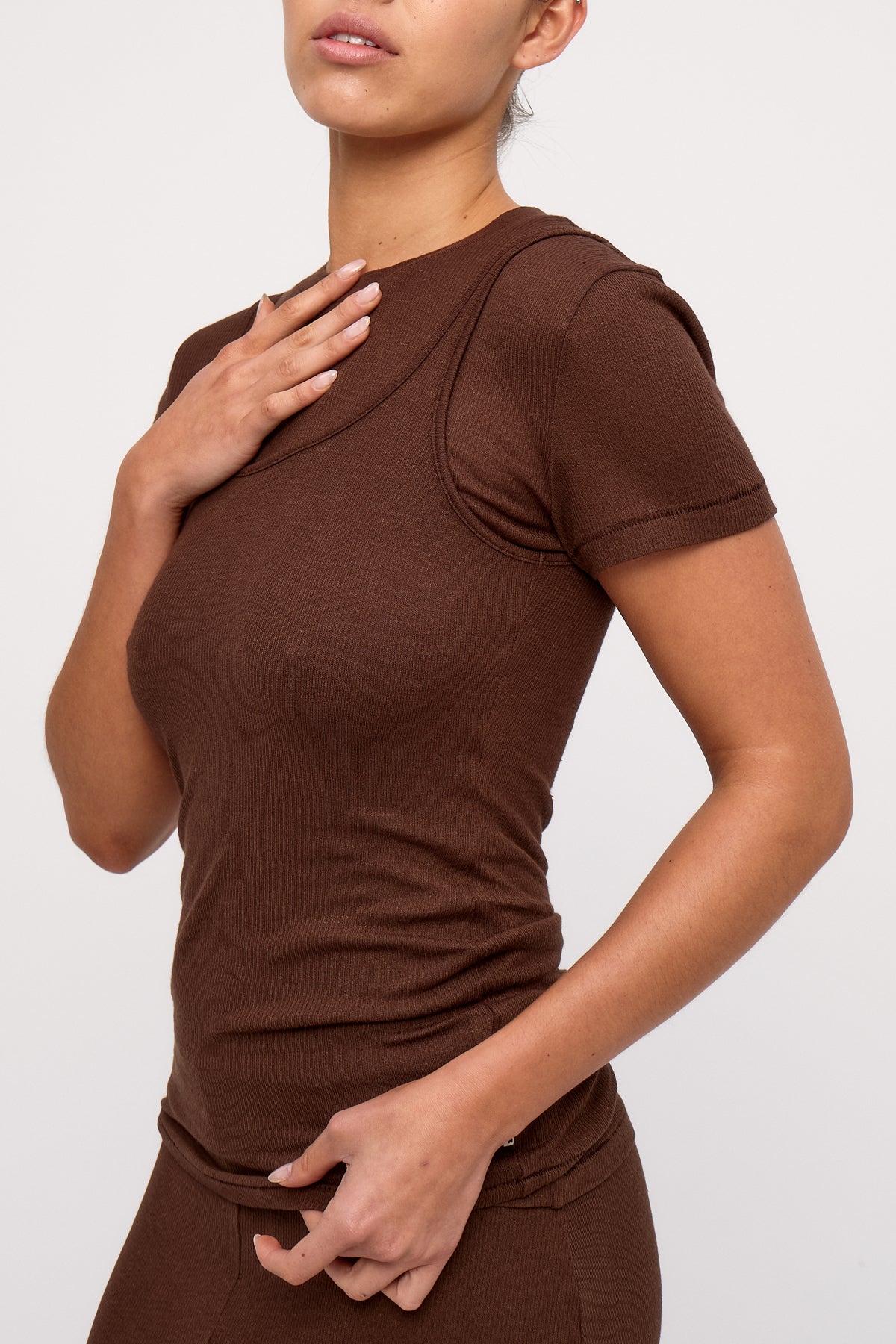 Rib Hemp Jersey T-Shirt - Chocolate