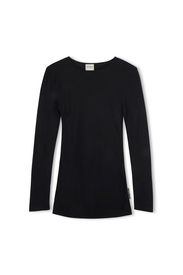 Rib Hemp Jersey Long Sleeve Top - Black