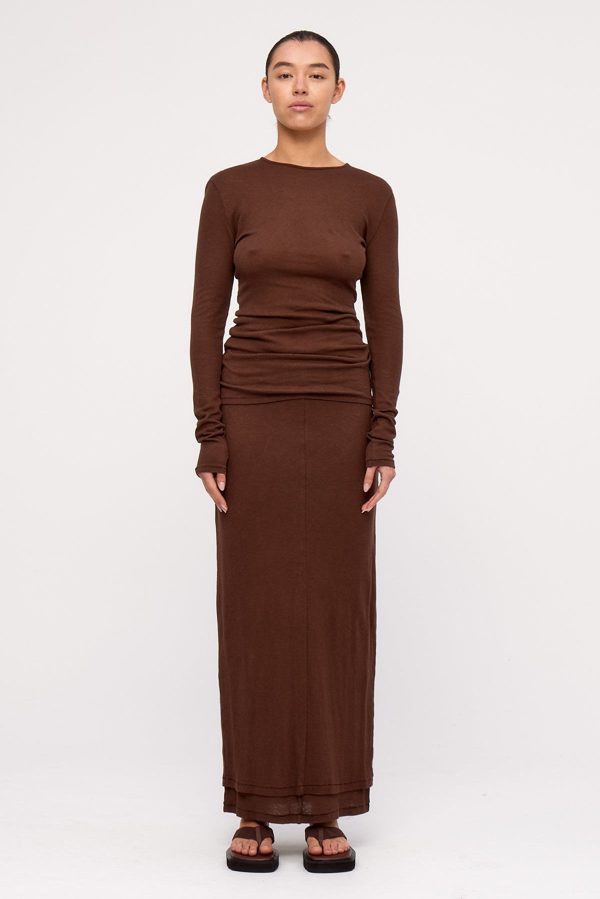 Rib Hemp Jersey Skirt - Chocolate
