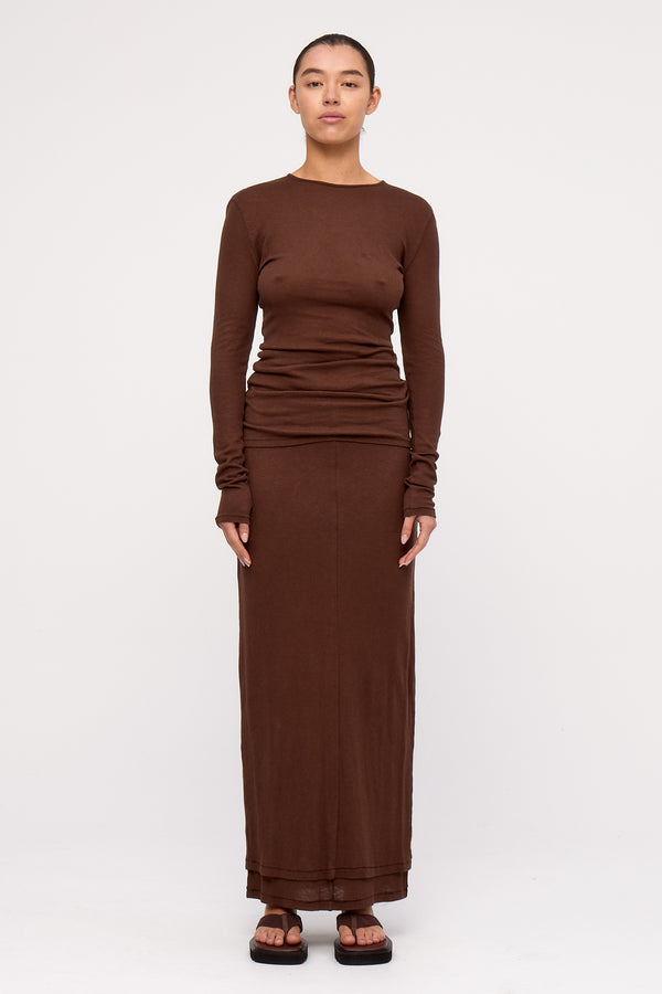 Rib Hemp Jersey Skirt - Chocolate