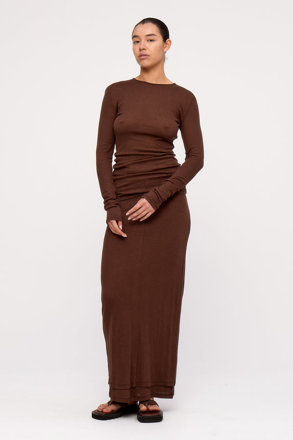 Rib Hemp Jersey Long Sleeve Top - Chocolate