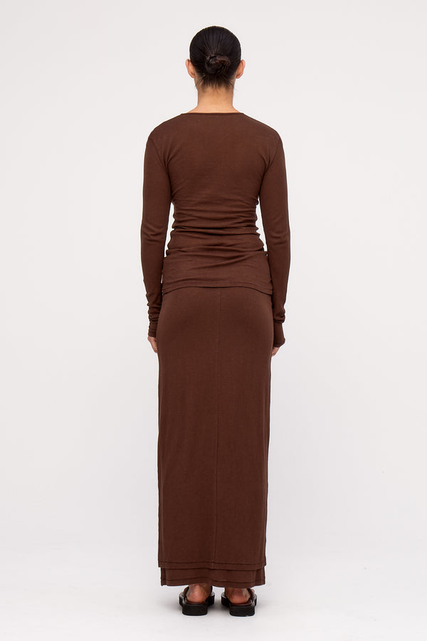 Rib Hemp Jersey Long Sleeve Top - Chocolate