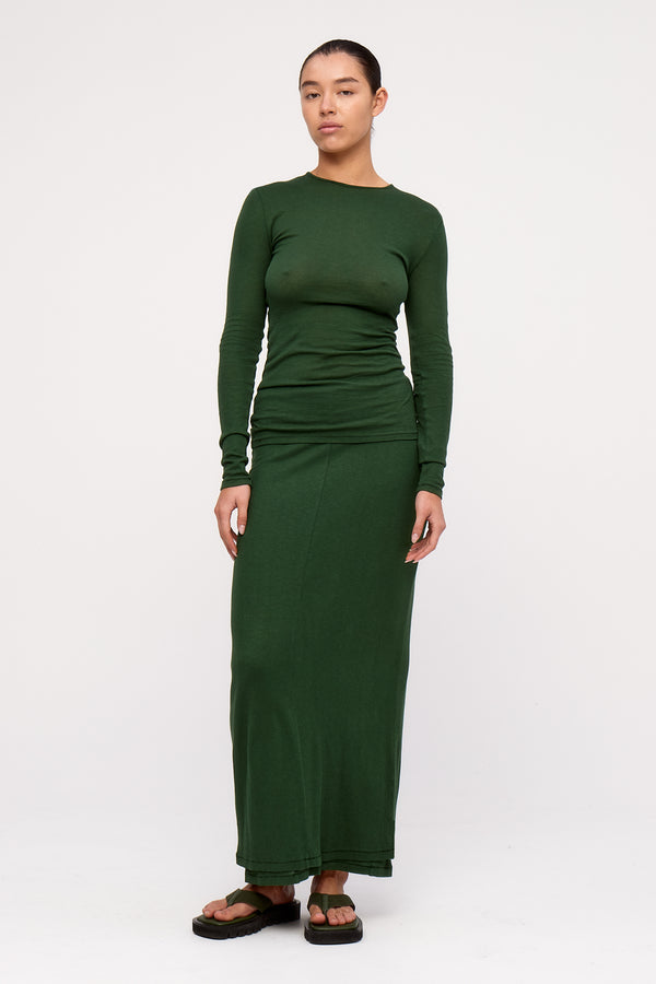 Rib Hemp Jersey Long Sleeve Top - Tallow Green