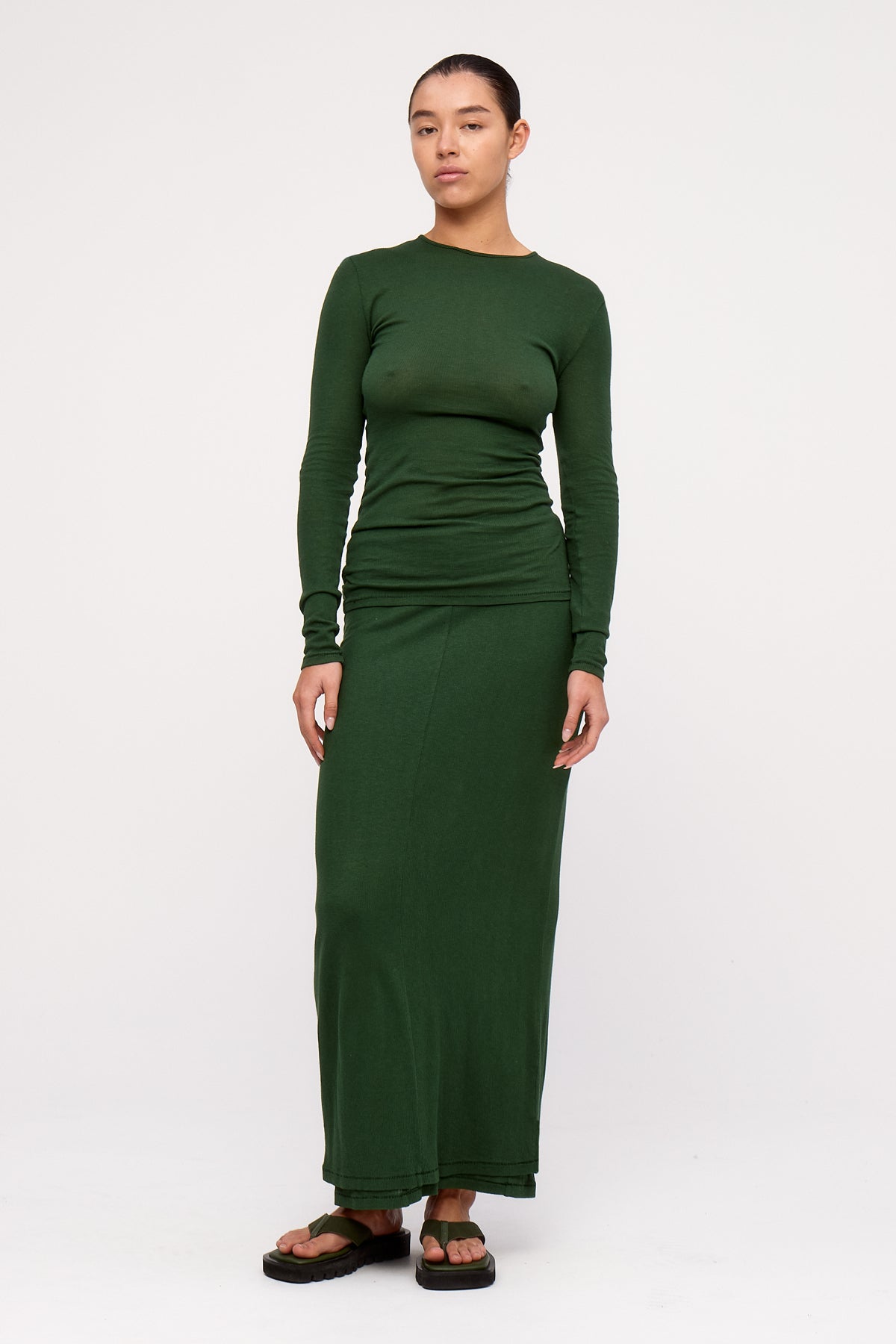 Rib Hemp Jersey Skirt - Tallow Green
