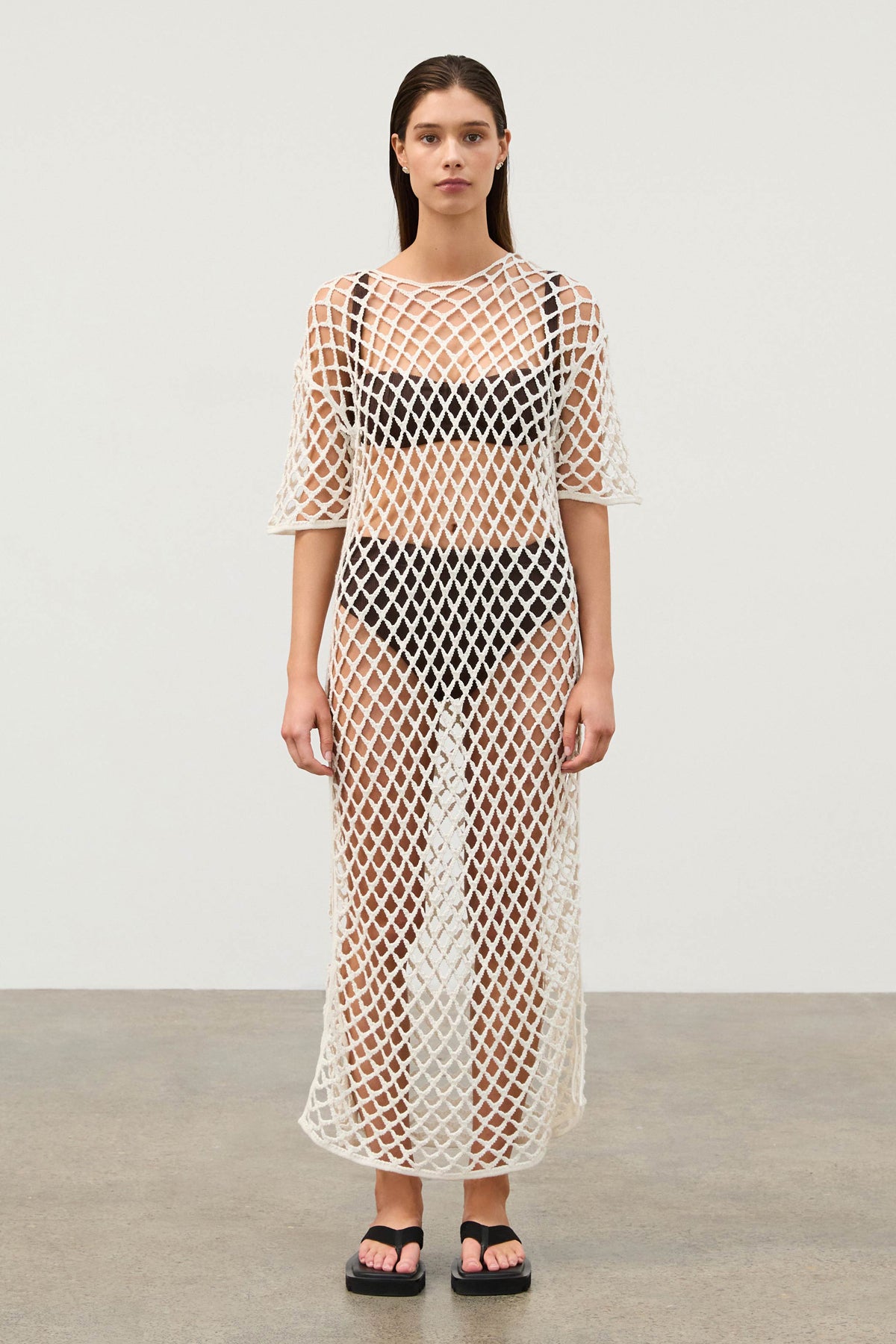White Lattice Knit Dress