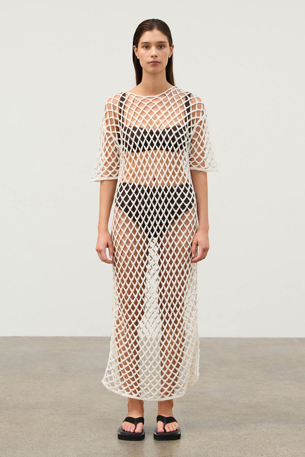 White Lattice Knit Dress