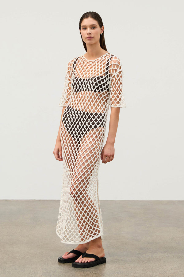 White Lattice Knit Dress