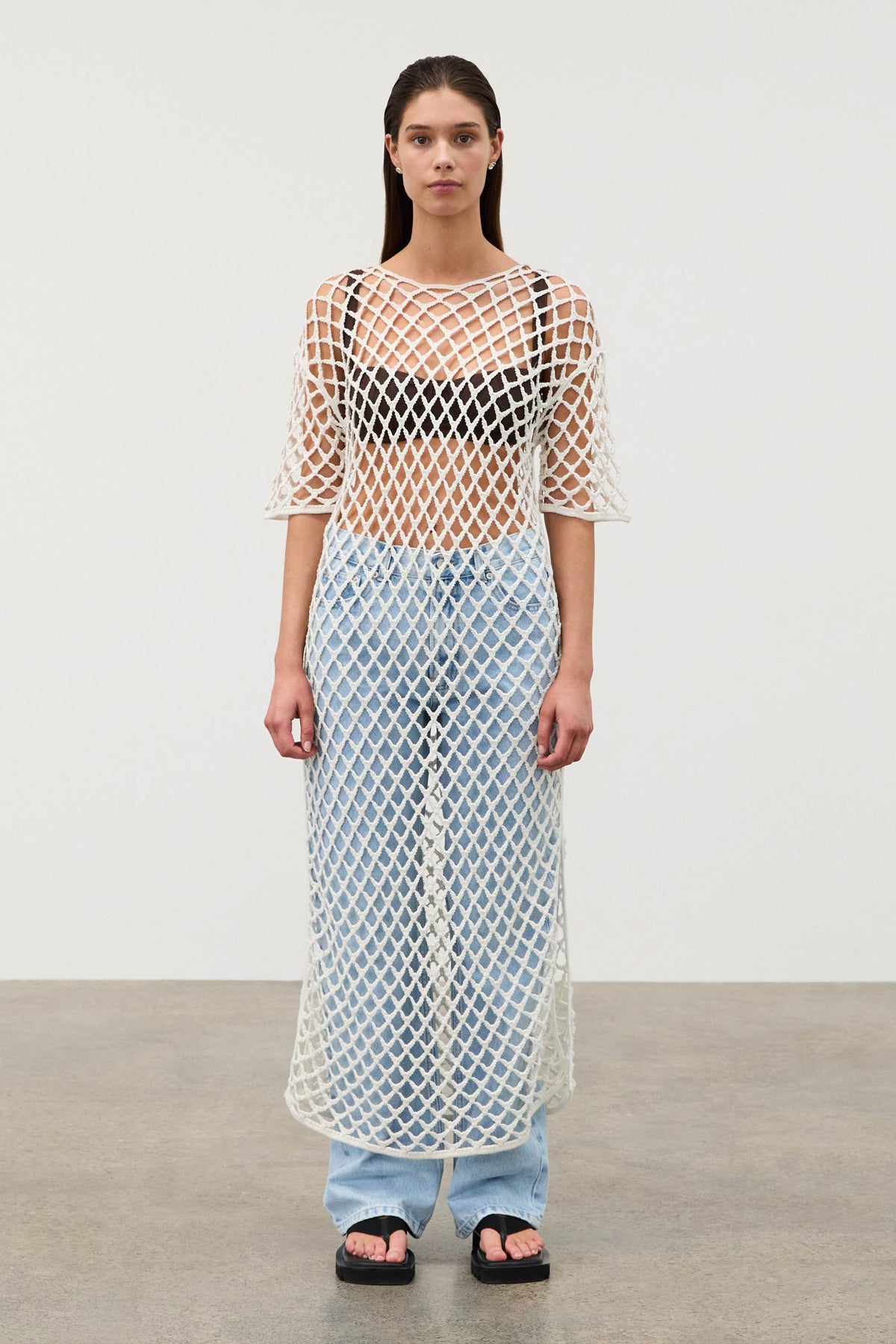 White Lattice Knit Dress
