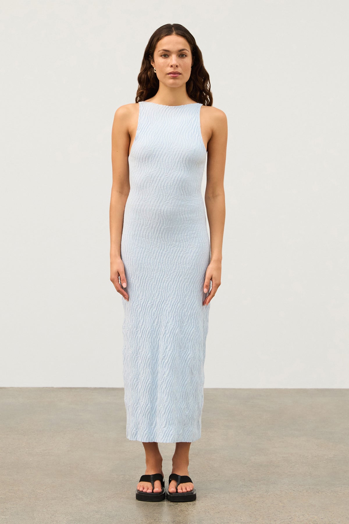 Powder Blue Ripple Textured Knit Dress