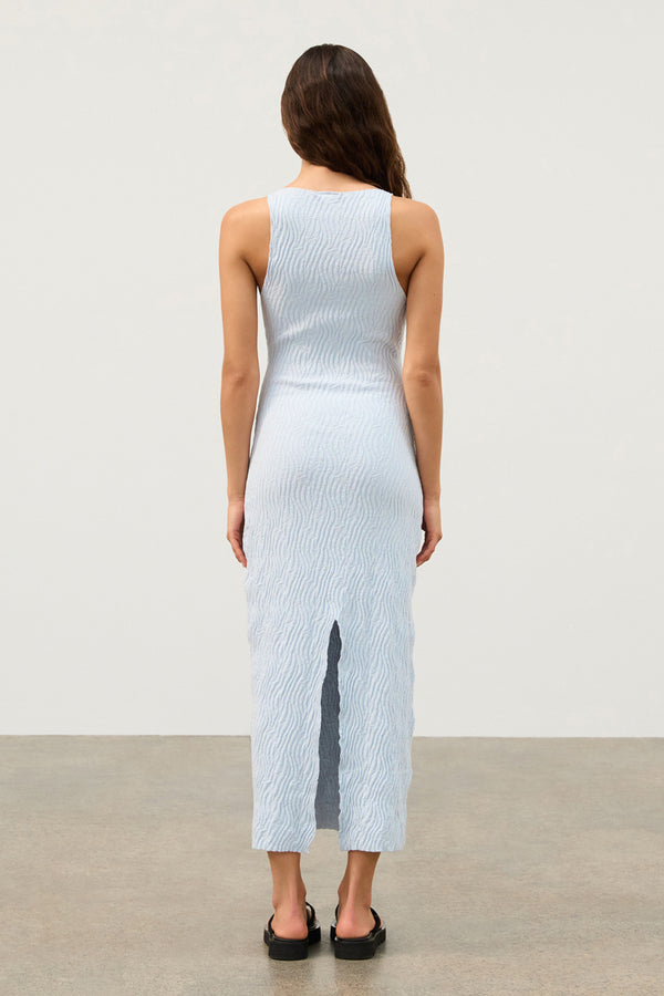 Powder Blue Ripple Textured Knit Dress