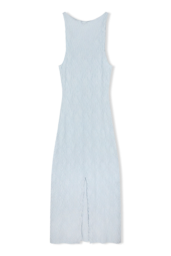 Powder Blue Ripple Textured Knit Dress