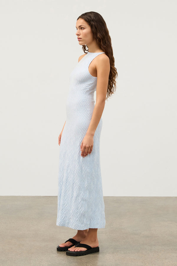 Powder Blue Ripple Textured Knit Dress