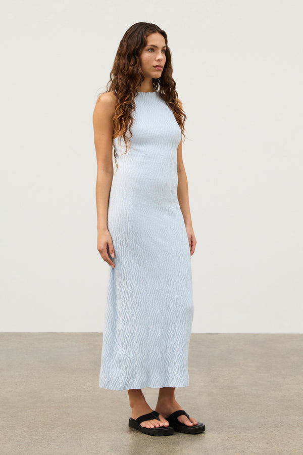 Powder Blue Ripple Textured Knit Dress