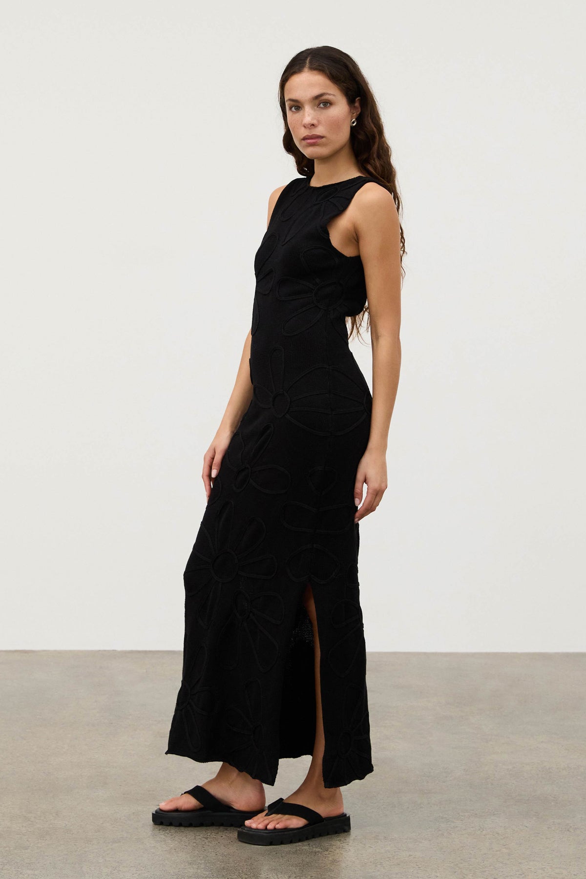 Black Cotton Applique Knit Dress