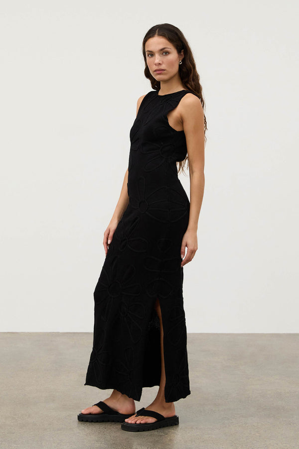 Black Cotton Applique Knit Dress