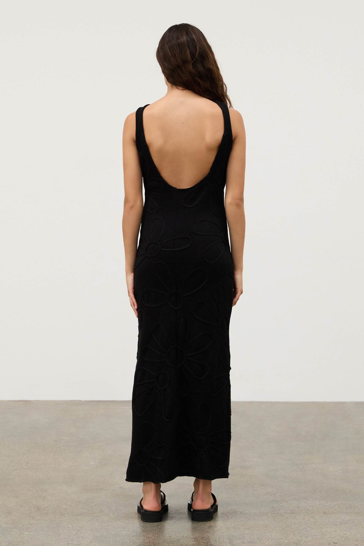 Black Cotton Applique Knit Dress