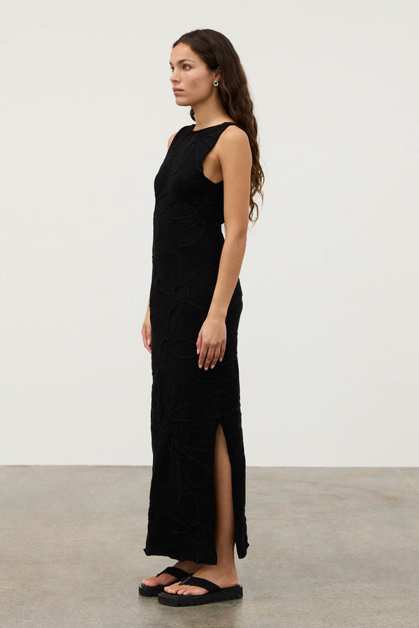 Black Cotton Applique Knit Dress