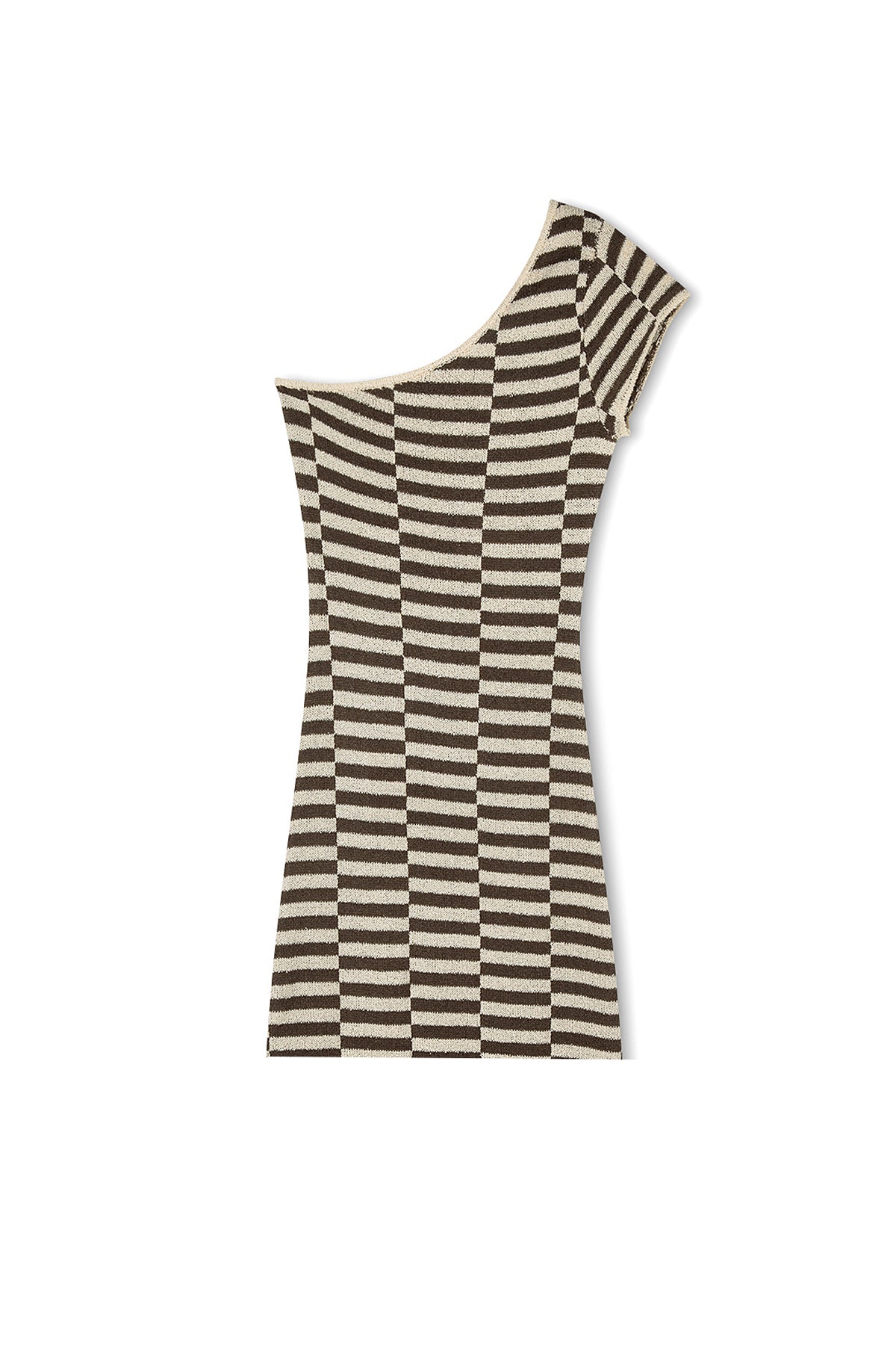 Cocoa Grid Textured One Shoulder Knit Dress
