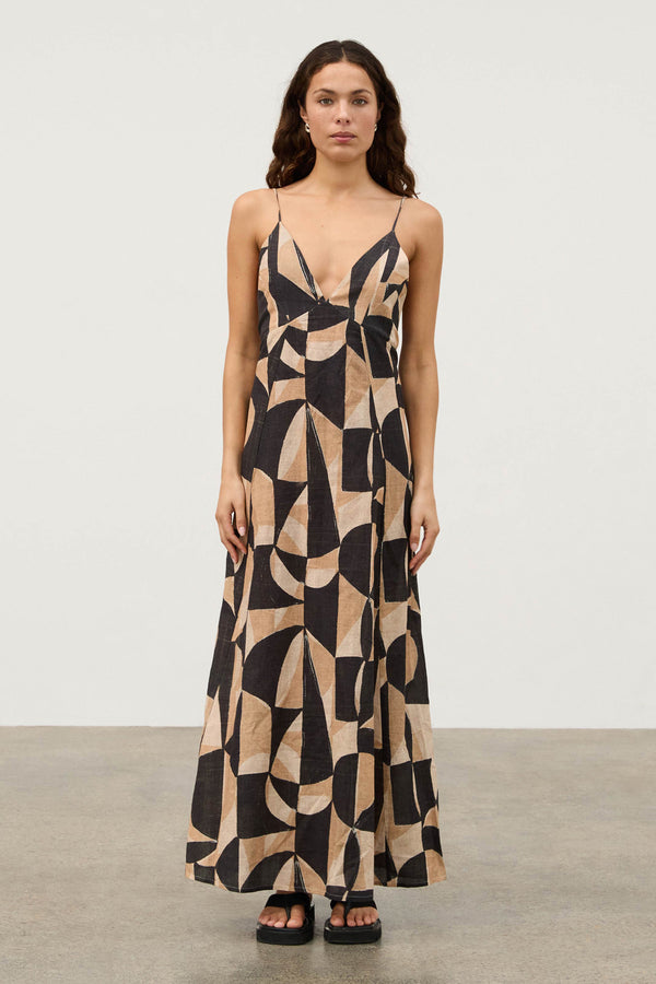 Mosaic Linen Blend Panelled Dress