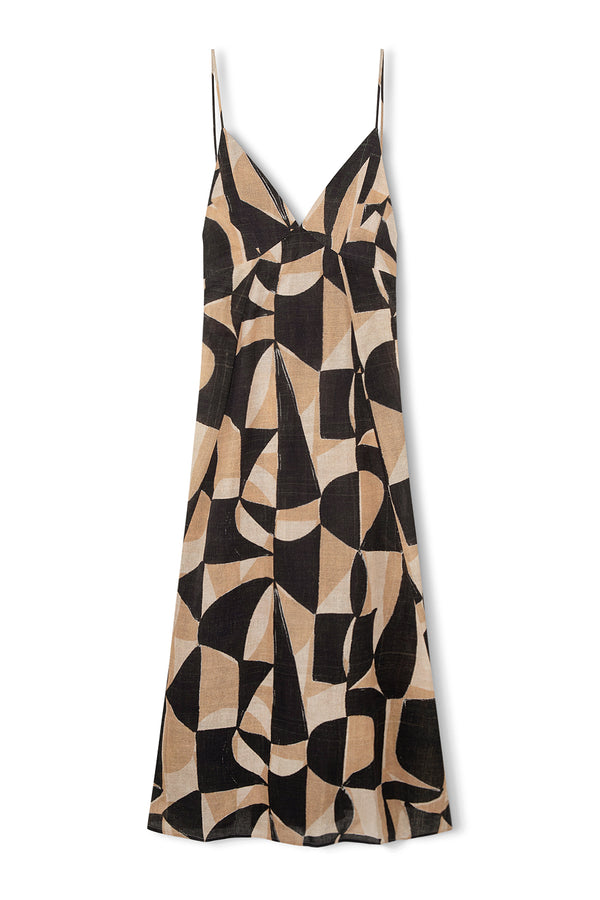 Mosaic Linen Blend Panelled Dress