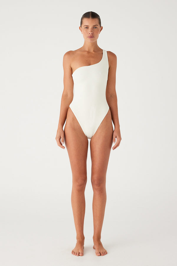 Milk Textured One Shoulder One Piece