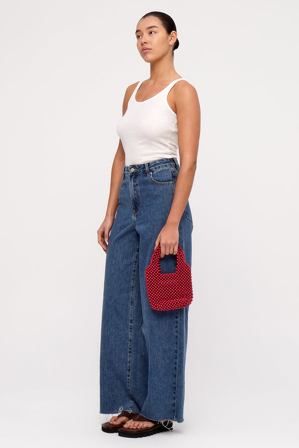 Small Beaded Bucket Bag - Berry Red