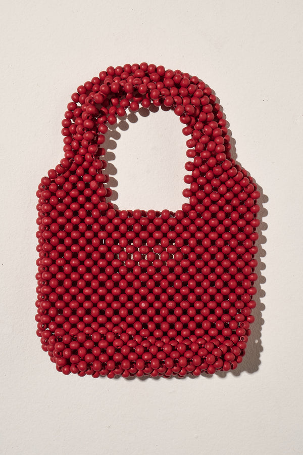 Small Beaded Bucket Bag - Berry Red