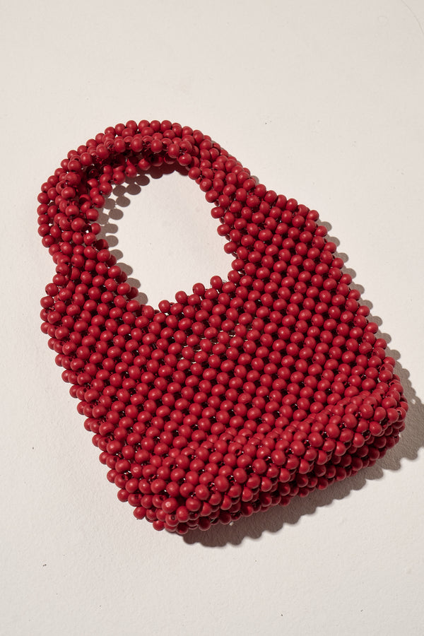 Small Beaded Bucket Bag - Berry Red