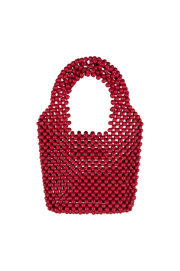 Small Beaded Bucket Bag - Berry Red