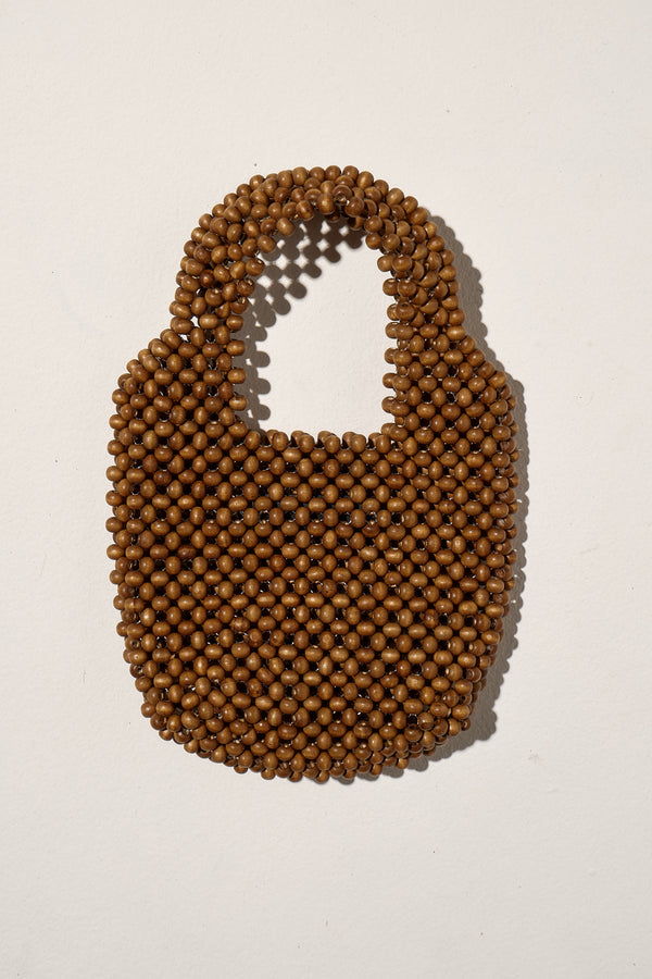 Small Beaded Bucket Bag - Walnut