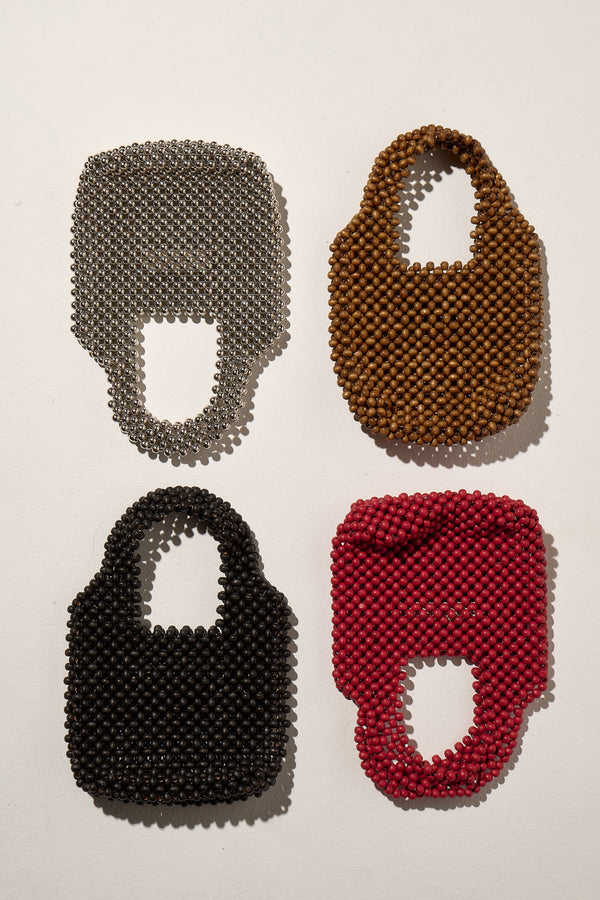 Small Beaded Bucket Bag - Berry Red