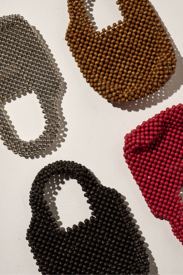 Small Beaded Bucket Bag - Walnut