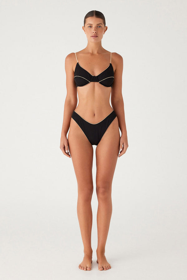 Textured Balconette Bra Cup Top - Black