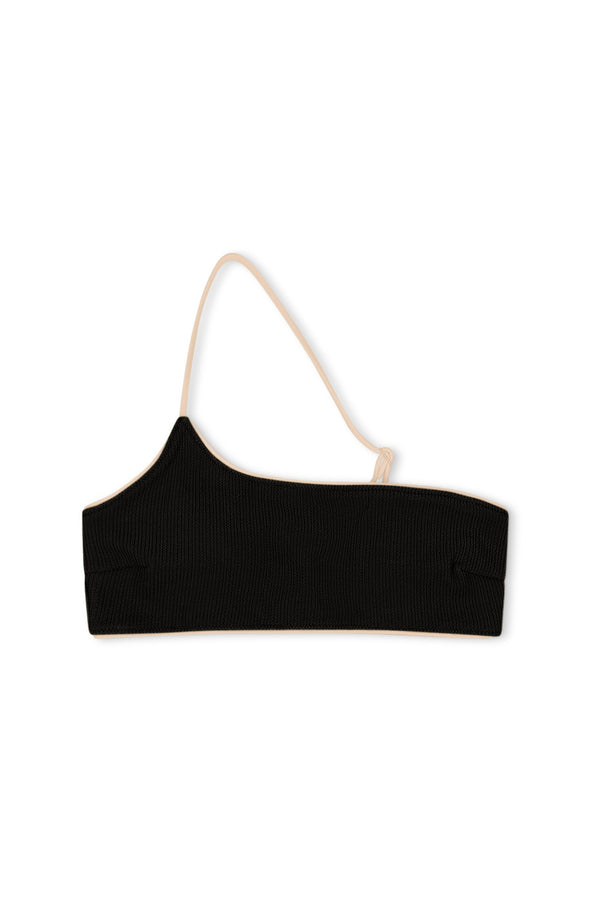 Textured One Shoulder Bralette - Black