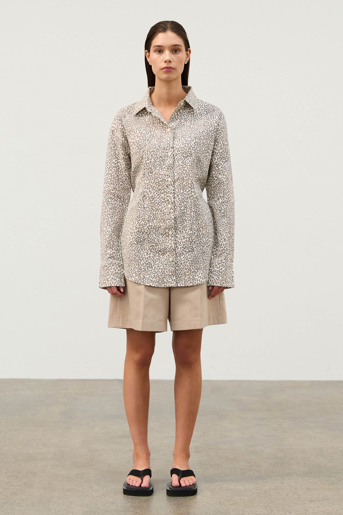 Micro Leopard Hemp Blend Tie Shirt