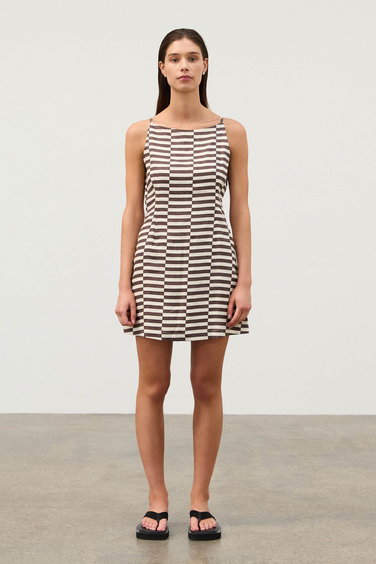 Cocoa Grid Linen Mini Dress
