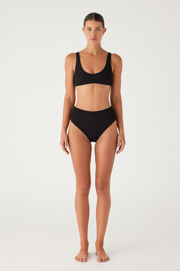 Textured High Waist Brief - Black