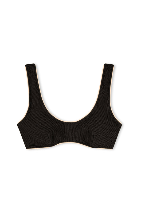 Textured Scoop Bralette Top - Black