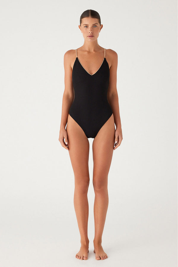 Textured V One Piece - Black